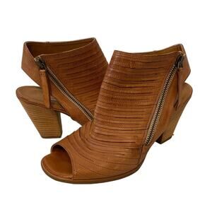 Paul Green Cayenne Peep Toe 3.5 Heel Brown Leather Bootie Women's Size 7.5 (UK5)
